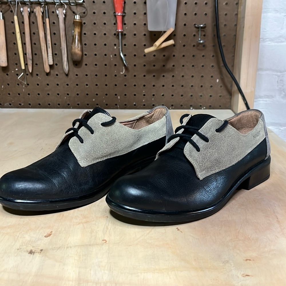 Noat casual shoes, black leather, grey and tan suede. Used in good condition.